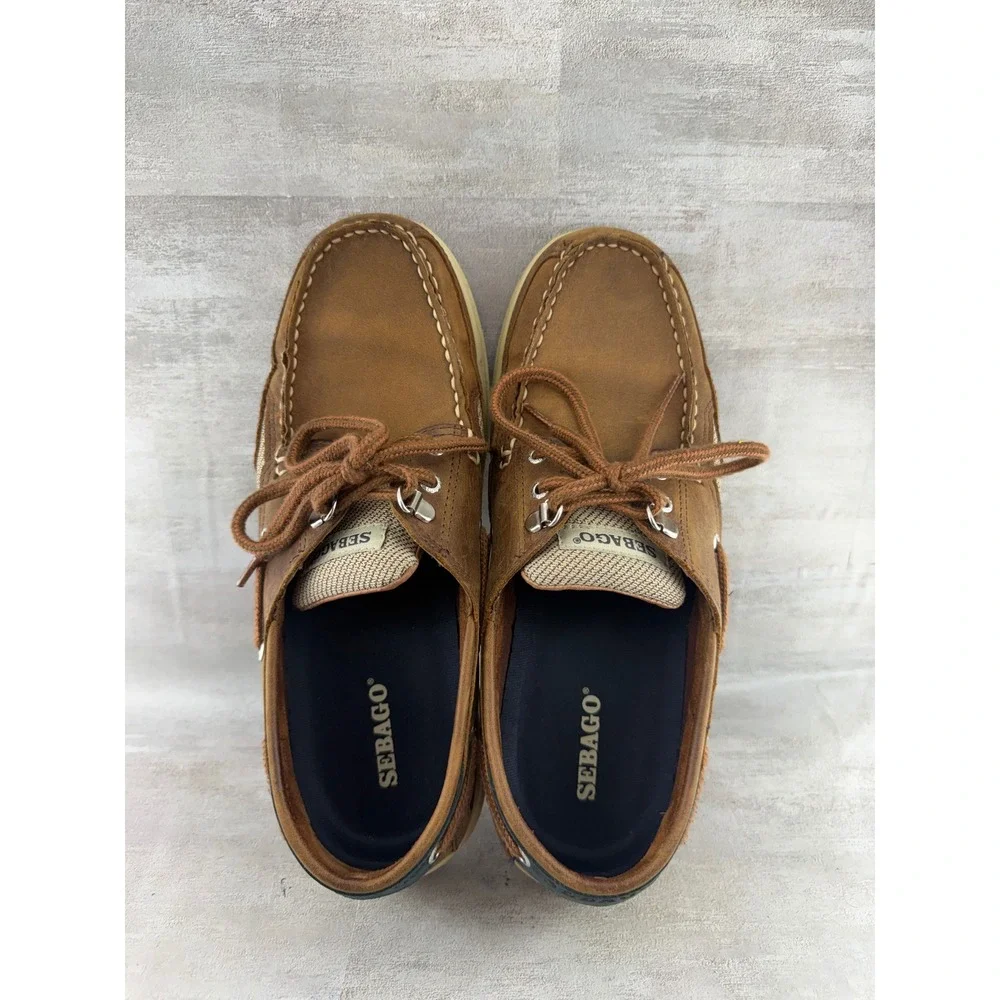 Sebago Marine Grip Men Brown Leather Mesh Boat Shoes Size 9M 8910160